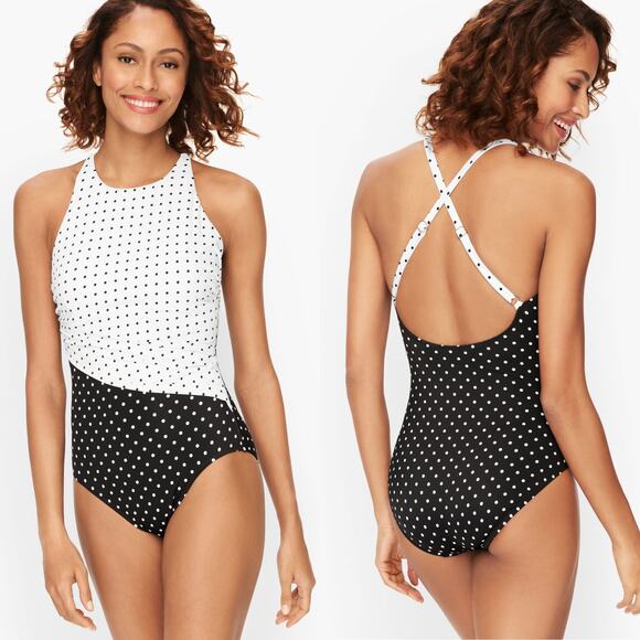 Talbots Other - Talbots Miraclesuit One Piece Swimsuit High Neck Mixed Dot Black & White Size 16